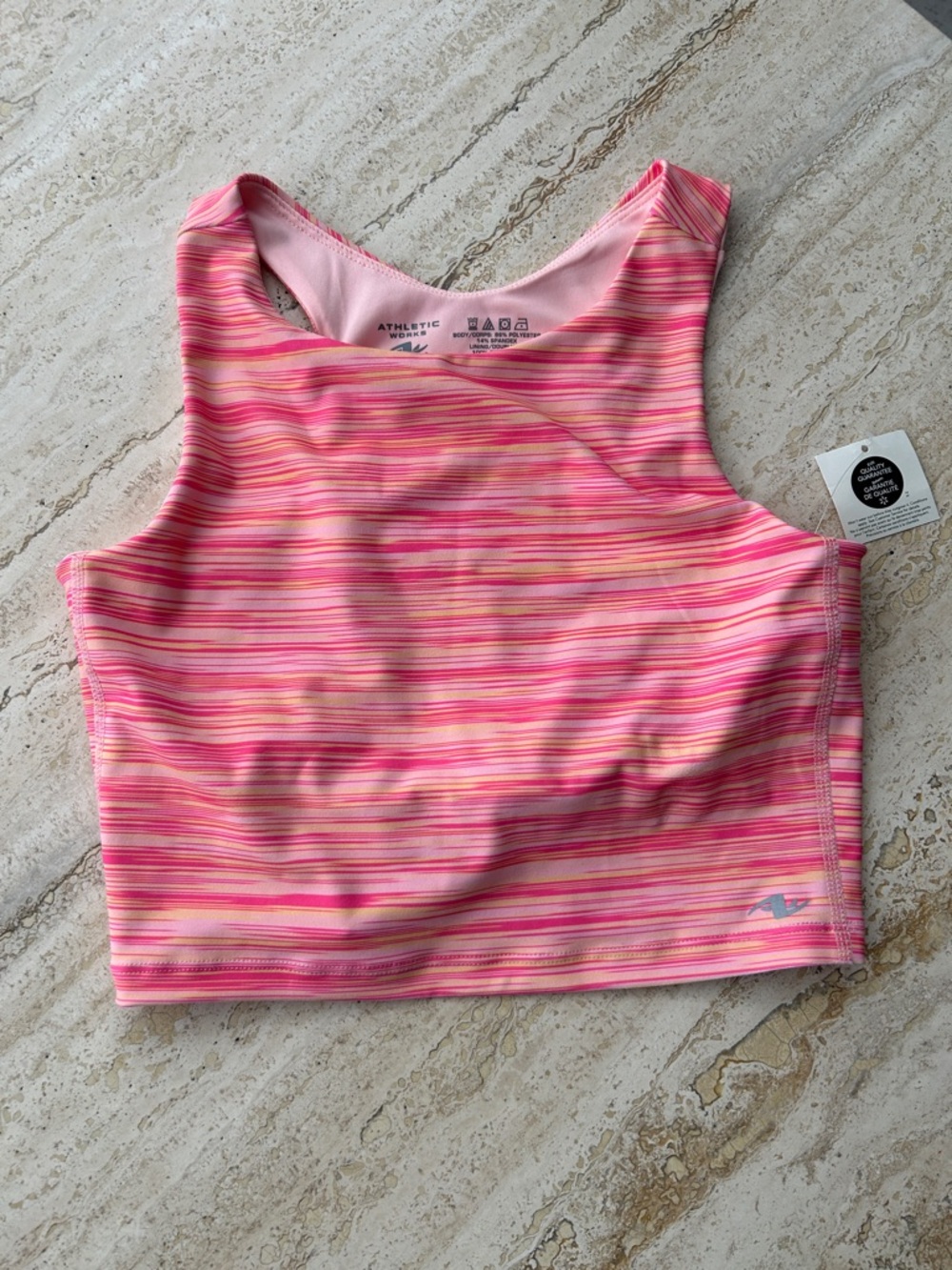 NEW 🆕 Athletic Works Pink and Yellow Striped Racerback Crop Top 14-16 years
